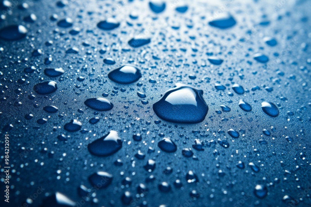 Water Droplets on a Blue Surface Water Droplets on a Blue Surface