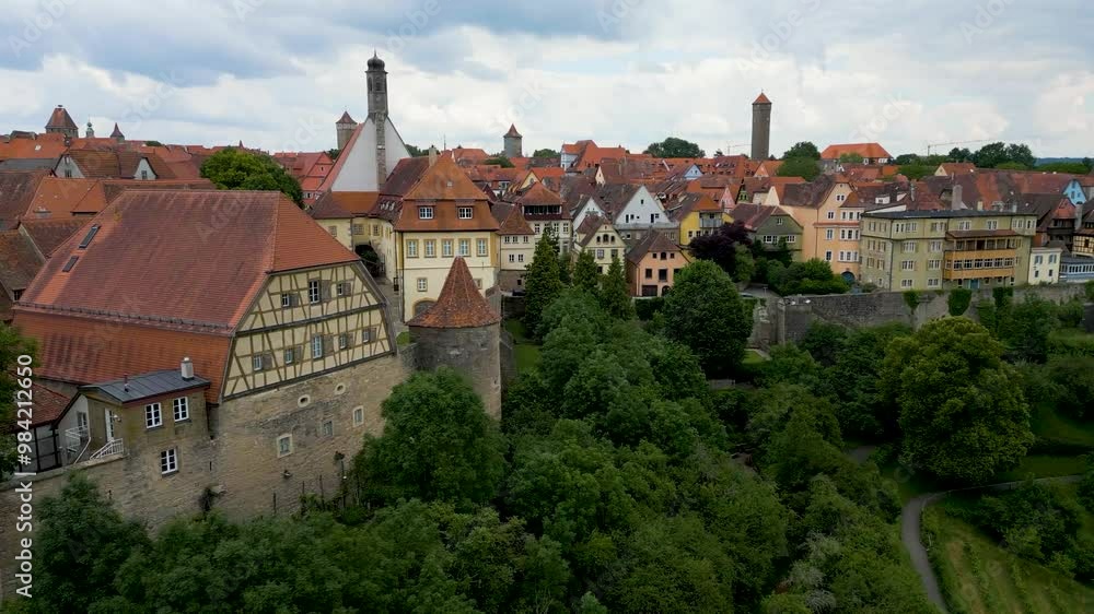 4K Aerial Drone Video of the Historic Buildings along the Wall of the Bavarian town of Rothenburg, Germany 4K Aerial Drone Video of the Historic Buildings along the Wall of the Bavarian town of Rothenburg, Germany