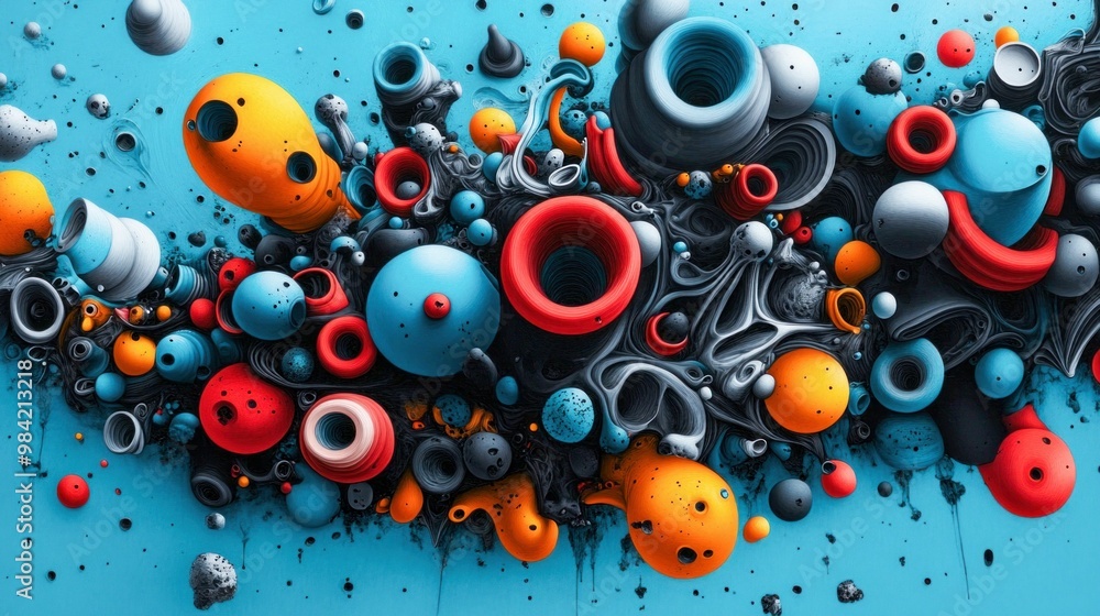 Abstract colorful 3D shapes and spheres Abstract colorful 3D shapes and spheres