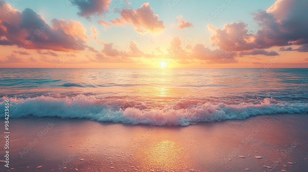 A Wave Crashing on a Sandy Beach at Sunset A Wave Crashing on a Sandy Beach at Sunset