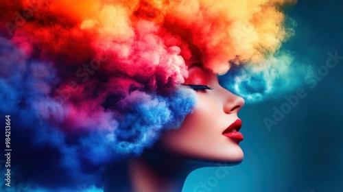 Colorful Explosion of Paint Surrounding Woman's Head