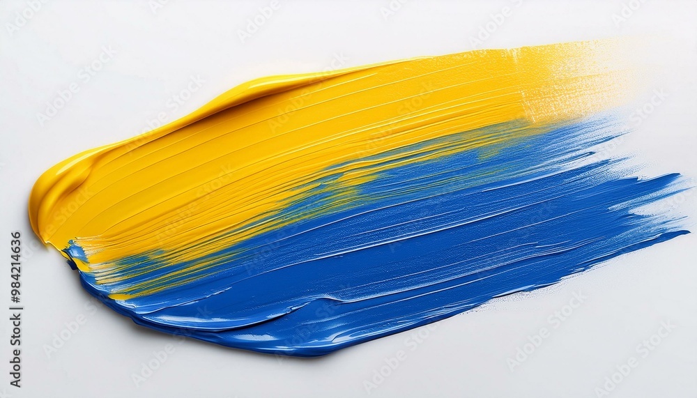 Fototapeta premium yellow blue oil brush stroke on white background