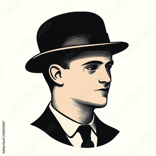 Vintage illustration of a bowler hat, vintage masculine clipar photo