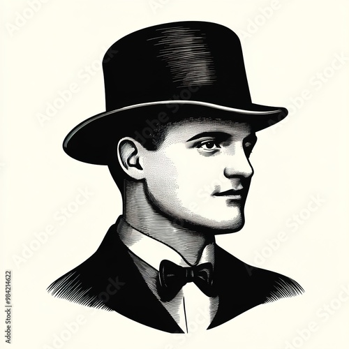 Vintage illustration of a bowler hat, vintage masculine clipar photo