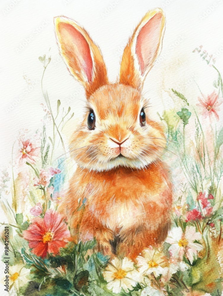 Cute Bunny in Flowers. Cute Bunny in Flowers.