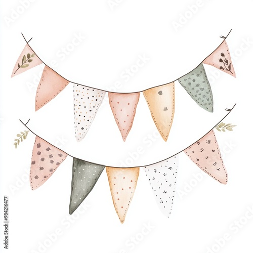 Watercolor Bunting Flags. photo