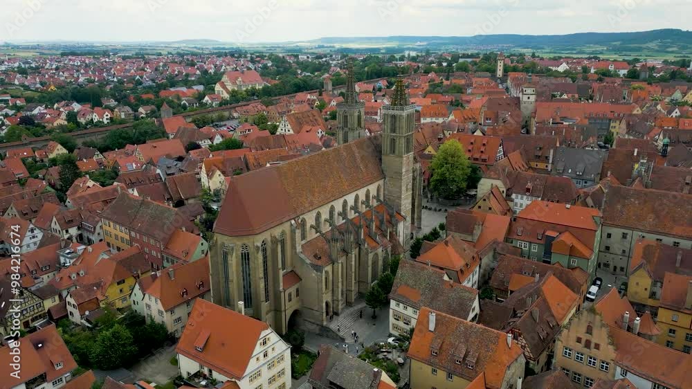 4K Aerial Drone Video of the St. Jakobskirche Church in the Historic Bavarian Walled City of Rothenburg, Germany 4K Aerial Drone Video of the St. Jakobskirche Church in the Historic Bavarian Walled City of Rothenburg, Germany