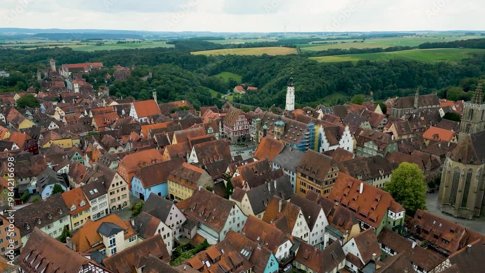 4K Aerial Drone Video of Historic Town Hall and Iconic Gothic St. Jakobskirche Church in Downtown Rothenburg, Germany 4K Aerial Drone Video of Historic Town Hall and Iconic Gothic St. Jakobskirche Church in Downtown Rothenburg, Germany