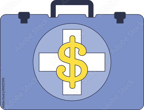 A blue first aid kit with a dollar sign on the front, symbolizing financial health or medical expenses.
