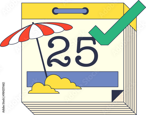 Calendar with a date marked and an umbrella, symbolizing a planned vacation or holiday.