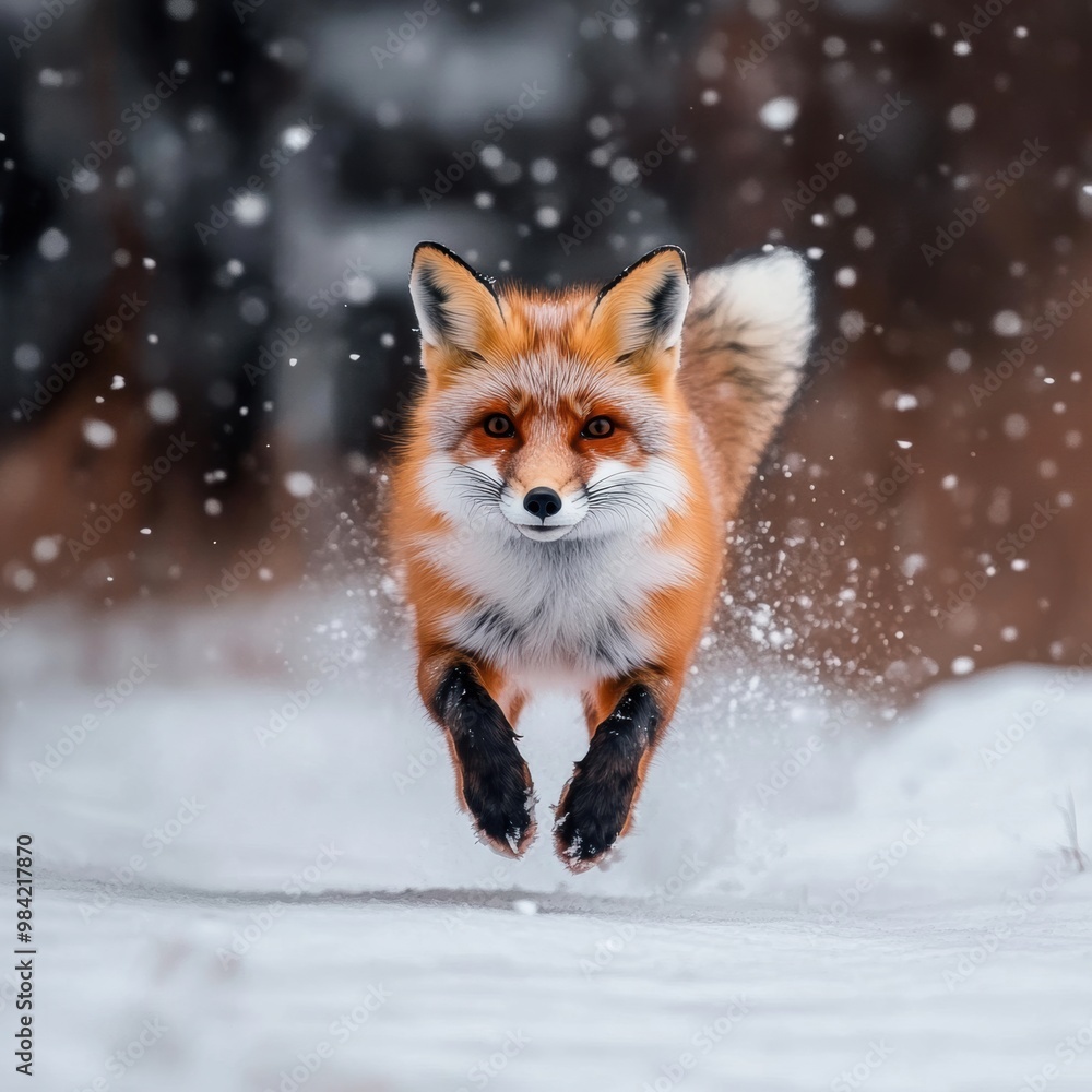 Obraz premium Fox Running in Snow.