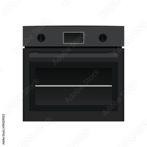 Electric modern black oven, home appliance, white background