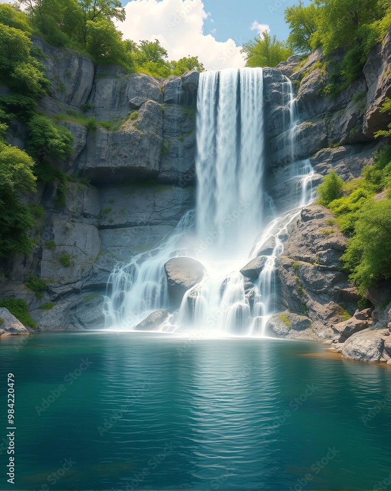 Fototapeta premium Majestic waterfall cascading into lake