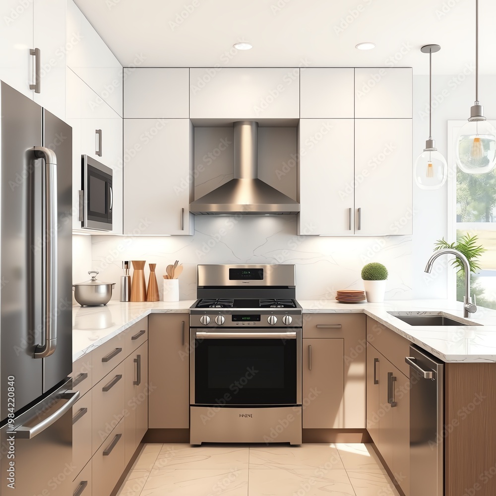 Fototapeta premium Modern kitchen with sleek appliances.