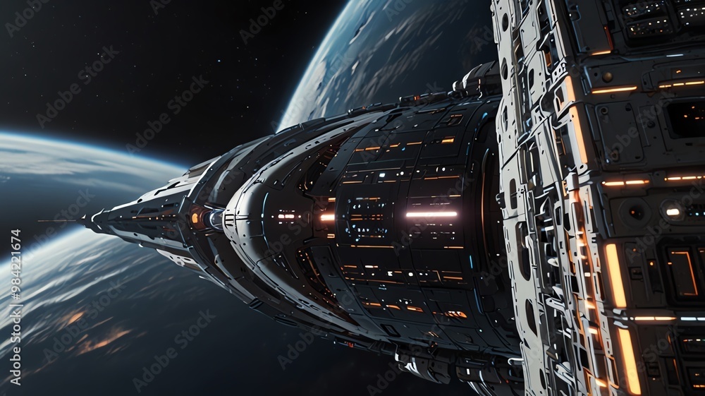 Futuristic spaceship in cosmic surroundings. Futuristic spaceship in cosmic surroundings.