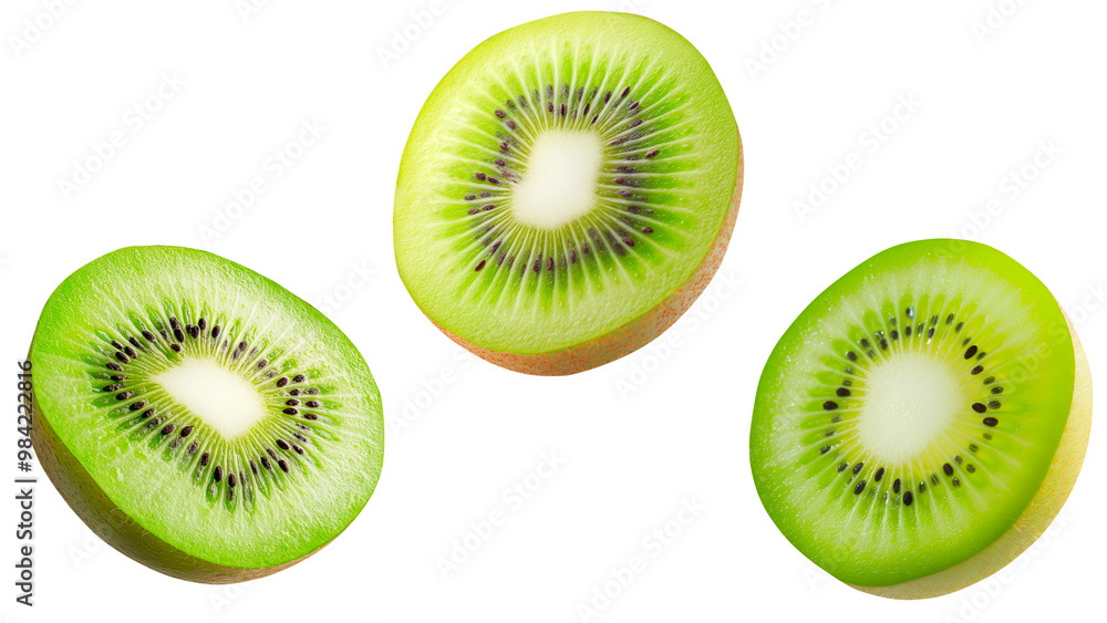 Fototapeta premium Slices of Kiwi Fruit Isolated on Transparent Background