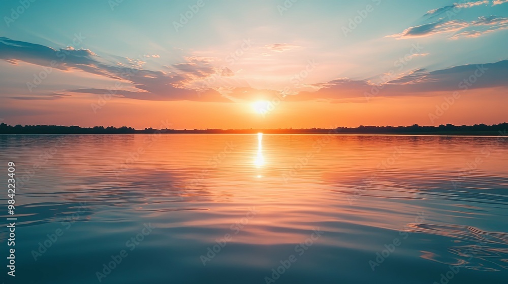 Sunset Over Still Water with a Glowing Horizon Sunset Over Still Water with a Glowing Horizon