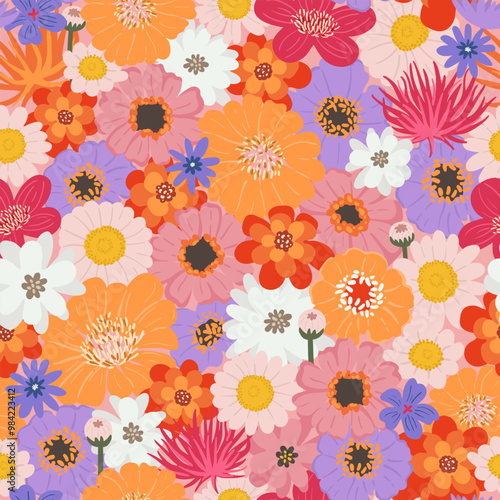 Colorful floral seamless pattern with autumn flowers