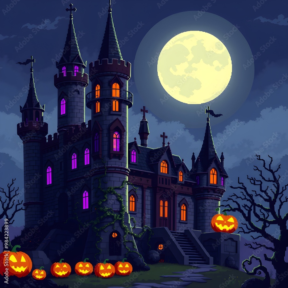Haunted Castle: Pixel Art Halloween Scene Haunted Castle: Pixel Art Halloween Scene