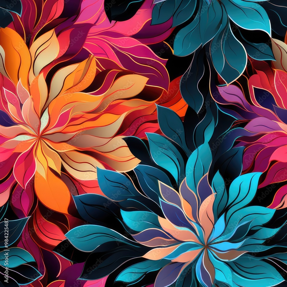 Abstract design with blooming flowers. Seamless floral pattern Abstract design with blooming flowers. Seamless floral pattern