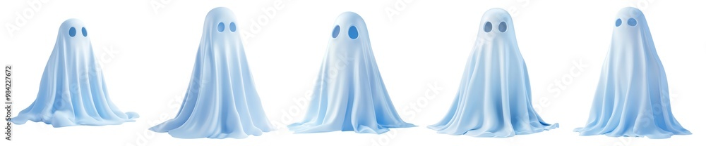 Collection of Ghost Pale Blue Isolated On White Background. Generative ai Collection of Ghost Pale Blue Isolated On White Background. Generative ai
