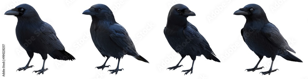 Fototapeta premium Collection of Raven Black Isolated On White Background. Generative ai