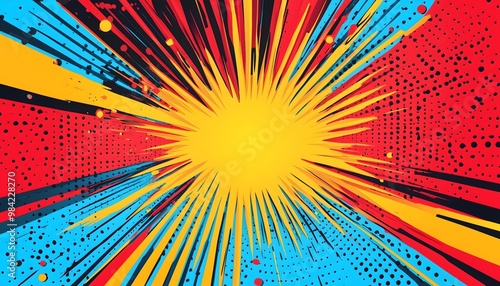 A pop art illustration of an explosion on a cartoon-like style