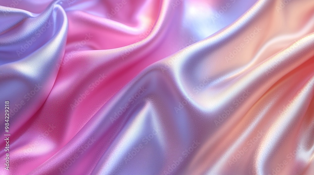 Obraz premium Silky, soft satin fabric with gentle folds in pink and lilac shades. Light reflections create a smooth, elegant surface with a soft glow.