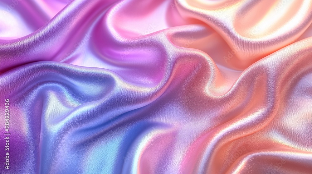 Obraz premium Soft satin fabric with flowing waves in radiant pink and lavender tones, creating a gentle and smooth surface with light reflections.