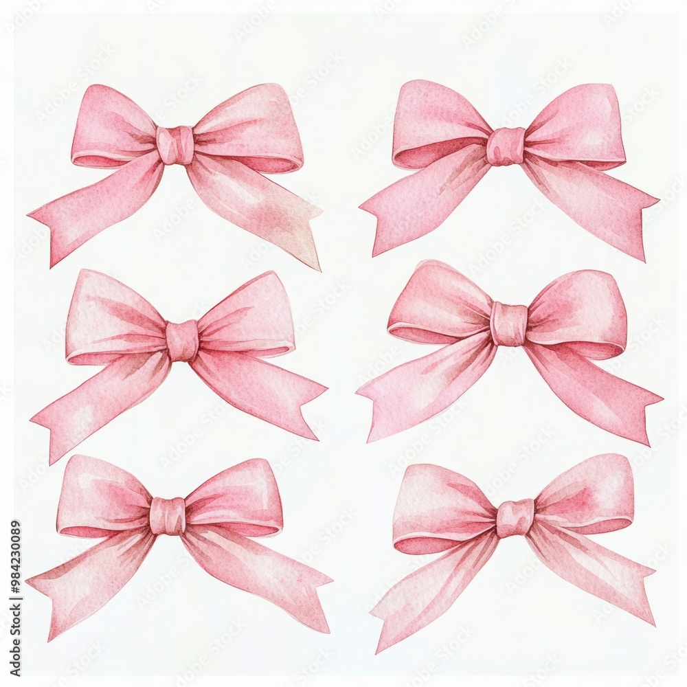 Pink Watercolor Bows. Pink Watercolor Bows.