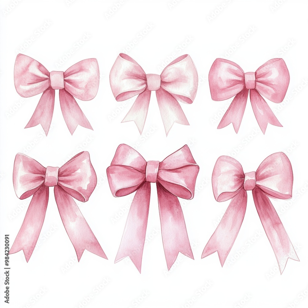 Pink Watercolor Bows. Pink Watercolor Bows.