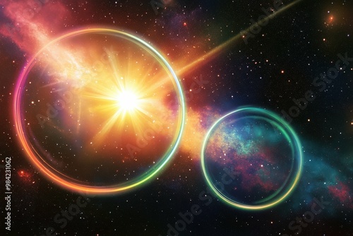 Fototapeta Naklejka Na Ścianę i Meble -  Galaxy-inspired pattern with stars, planets, and nebulae. . Beautiful simple AI generated image