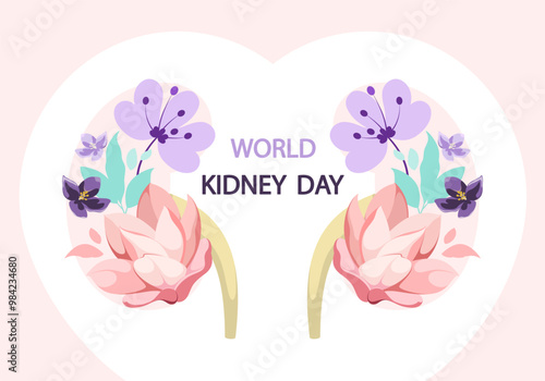 World Kidney Day. A beautiful poster with flowers. Vector illustration.