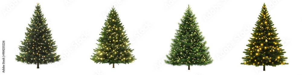 Set of a Christmas tree with twinkling lights, isolated on a transparent background. Set of a Christmas tree with twinkling lights, isolated on a transparent background.