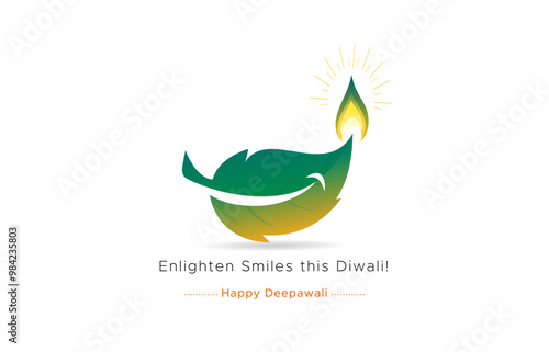 Happy Diwali. Creative with eco friendly green leaf, pollution free and cracker free concept design.