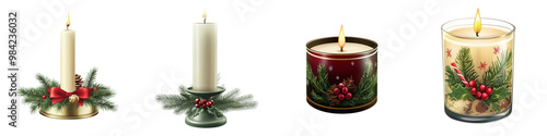 Set of a Christmas candle holder, isolated on a transparent background. photo