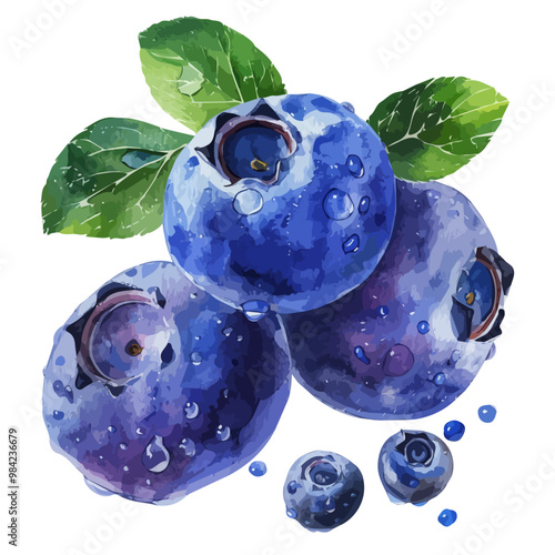 Watercolor painting of Blueberry, isolated on a white background, and Blueberry vector