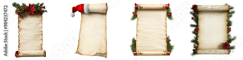 Set of a Christmas Santa's list scroll, isolated on a transparent background.