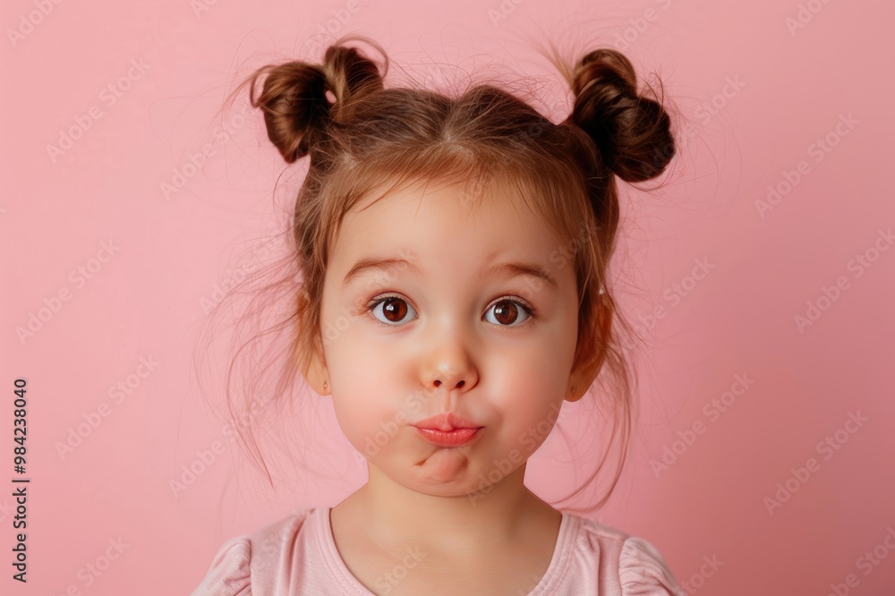 Funny little girl on pink background making funny face Funny little girl on pink background making funny face