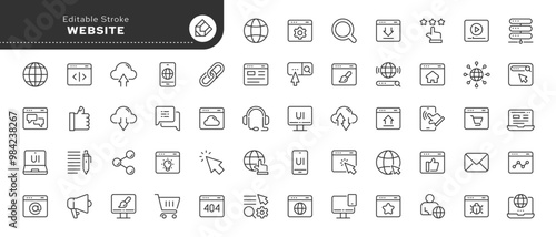 Website line icon set. Web page, homepage, internet, search, search bar, server, network and more. Outline icon in linear style. Vector collection.