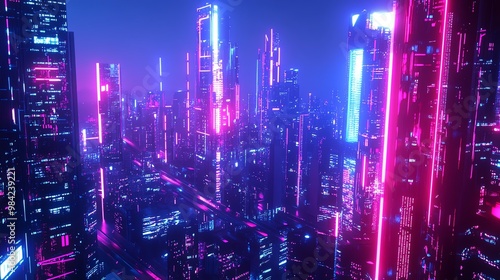 Abstract futuristic cityscape with neon lights