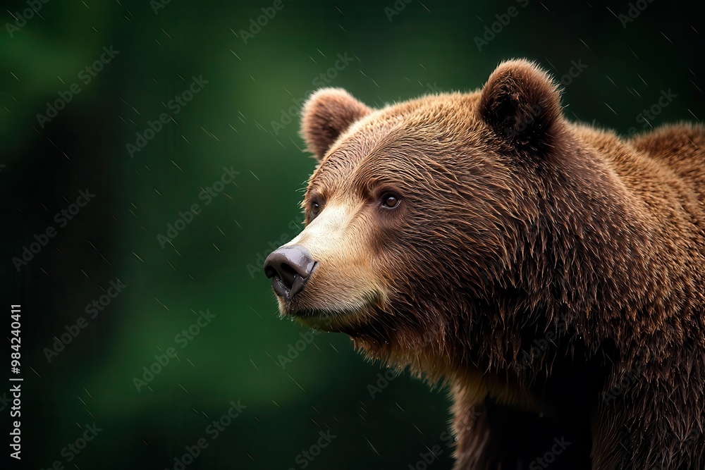 Portrait of a brown bear against a blurred green background. Portrait of a brown bear against a blurred green background.