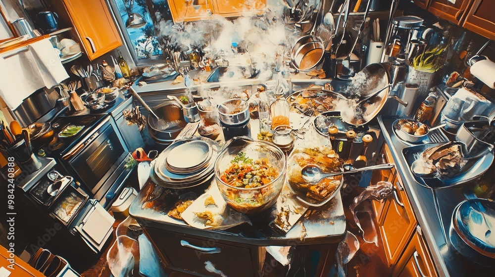 Messy kitchen after a big meal Messy kitchen after a big meal