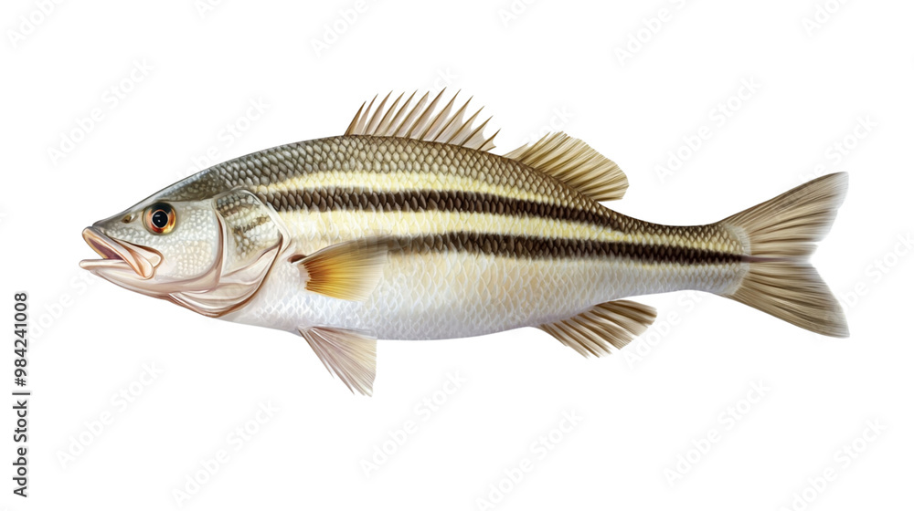 A striped fish is shown in a white background A striped fish is shown in a white background
