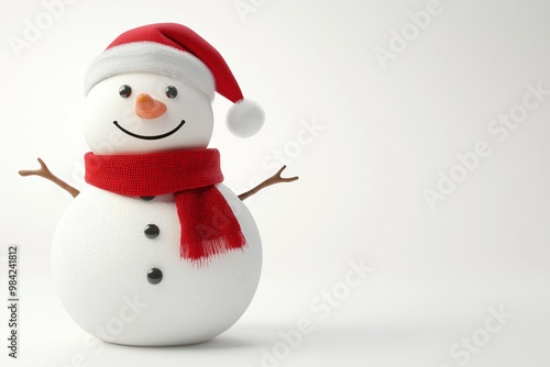 A snowman with a red scarf and a red hat is smiling. The snowman is a symbol of winter and the red scarf and hat add a festive touch to the image