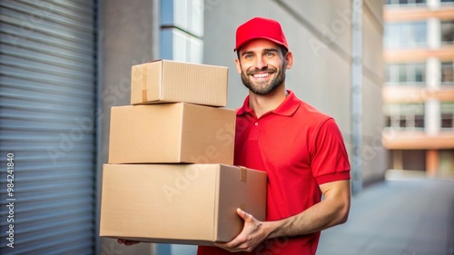 Cheerful Delivery Man with Cardboard Boxes - Smiling Portrait