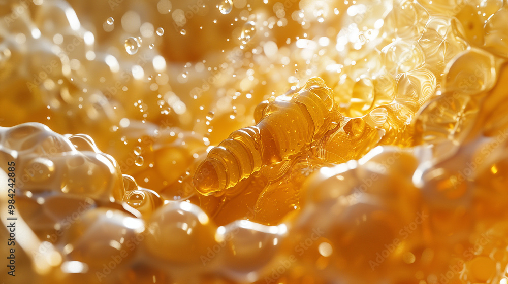 Close up view of the working bees on honey cells Close up view of the working bees on honey cells