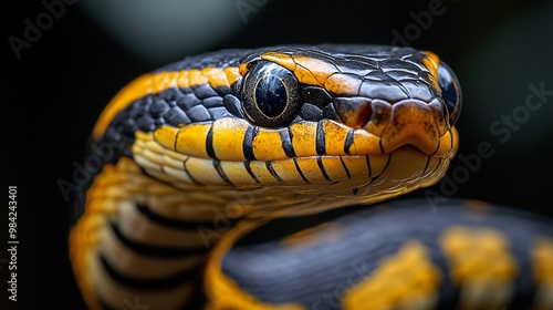 Close-Up of a Black and Yellow Snake's Eye