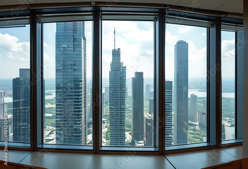 Wallpaper Mural office, short view from the window of a modern office from the top floor of a skyscraper at night, during the day, a large modern metropolis financial center Torontodigital.ca