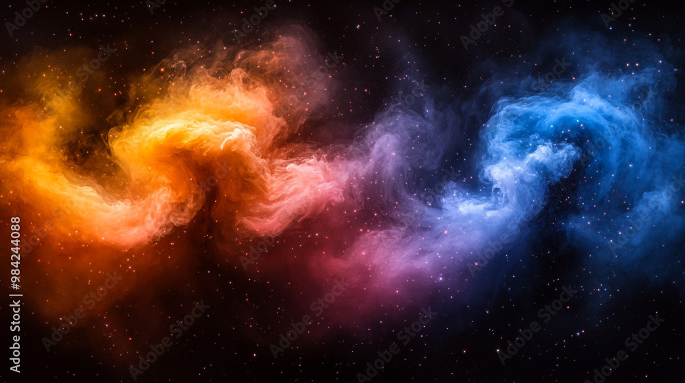 A stunning swirl of cosmic colors showcasing vibrant orange, blue, and purple hues against a dark space background. A stunning swirl of cosmic colors showcasing vibrant orange, blue, and purple hues against a dark space background.